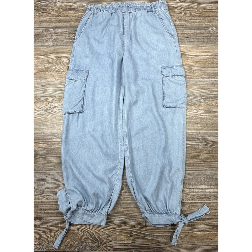 HARPER HERITAGE Blue‎ Lyocell Cargo Ankle Tie Pants Women's L Coastal  Beachy